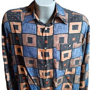 Medium Vintage J.T. Beckett Silk Shirt Geometric Pattern Button-Up